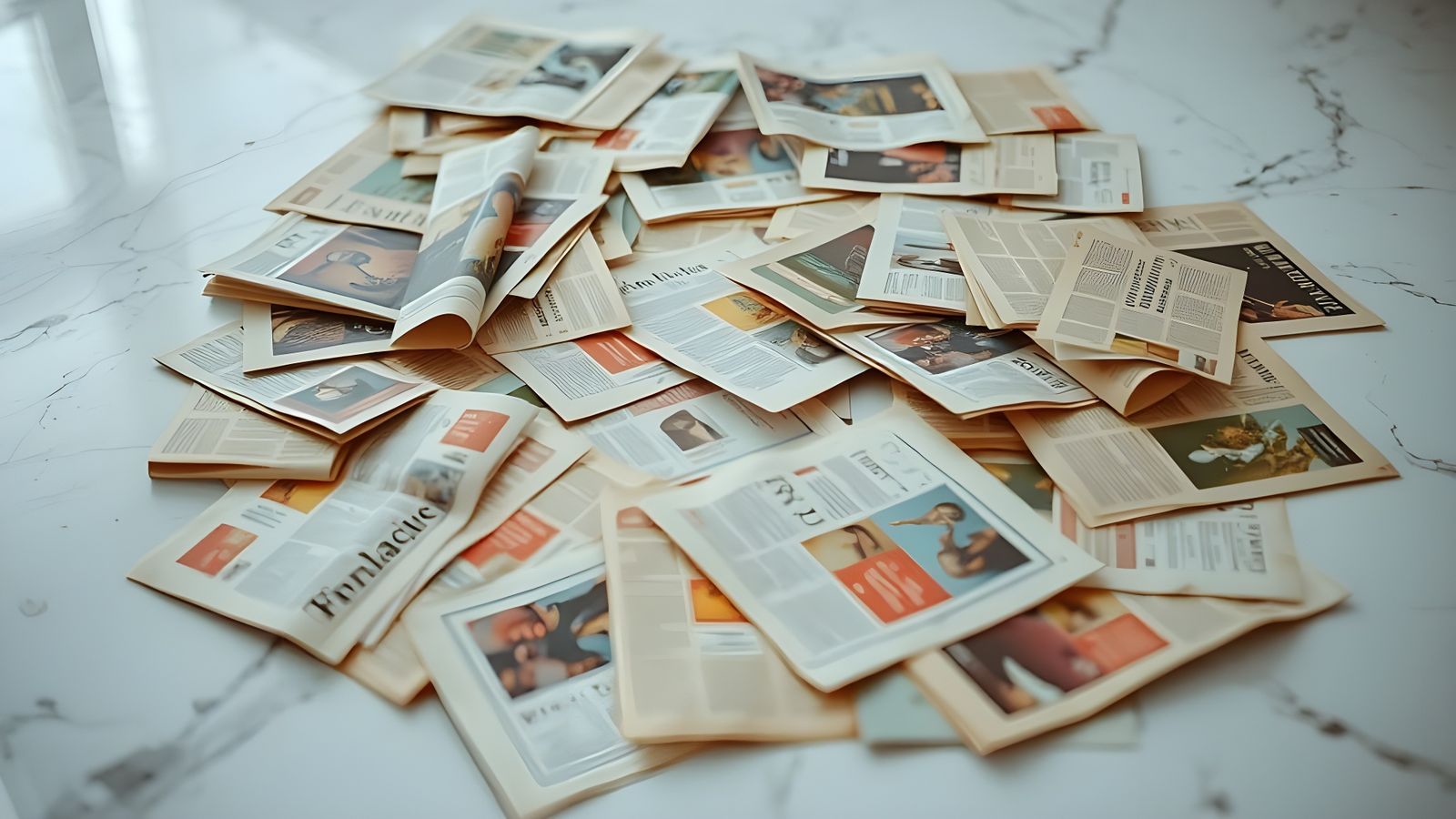 Newspapers on Marble Table in Retro Style