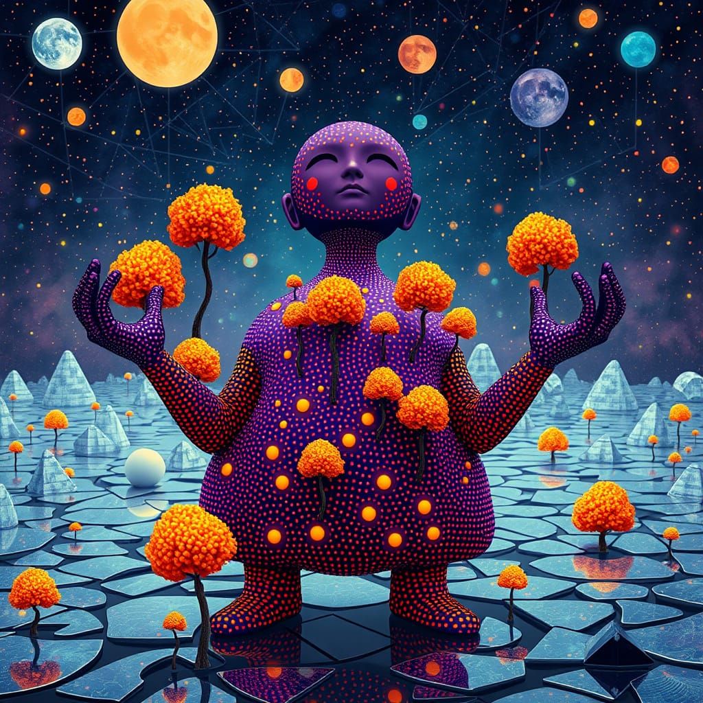 Dreamlike Ecosystem Landscape with Glowing Creatures and Ora...