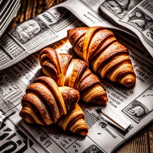 Hyperrealistic Croissant Newspaper Print Collage