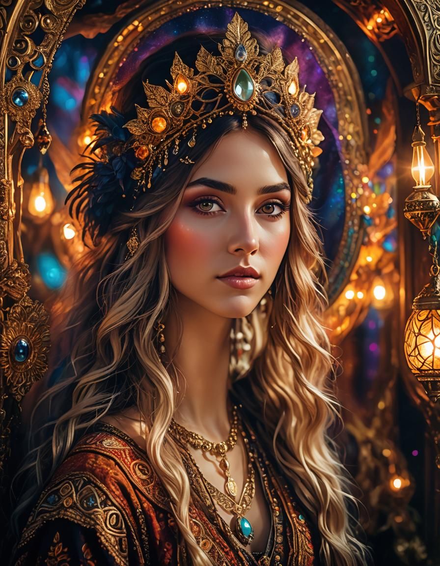 Surreal Fantasy Portrait: Whimsical Gypsy Girl in Enchanted ...