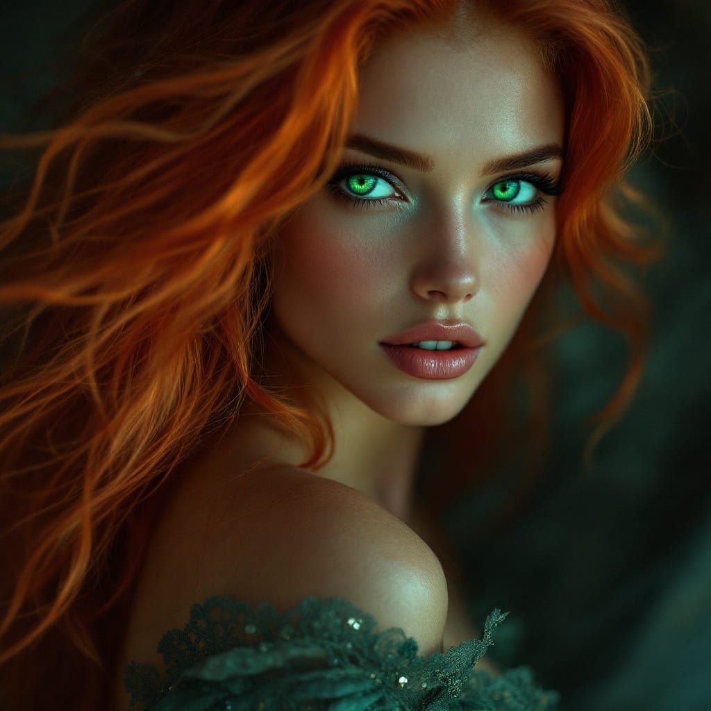 Enchantress of Emberwild, Radiant in Pre-Raphaelite Splendor