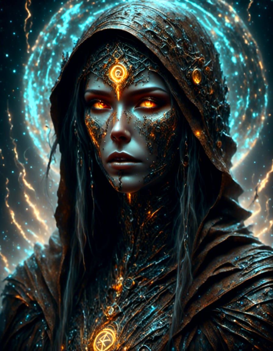 Tarot: The Hermit TRON inspired, face up, 8K resolution Brow...