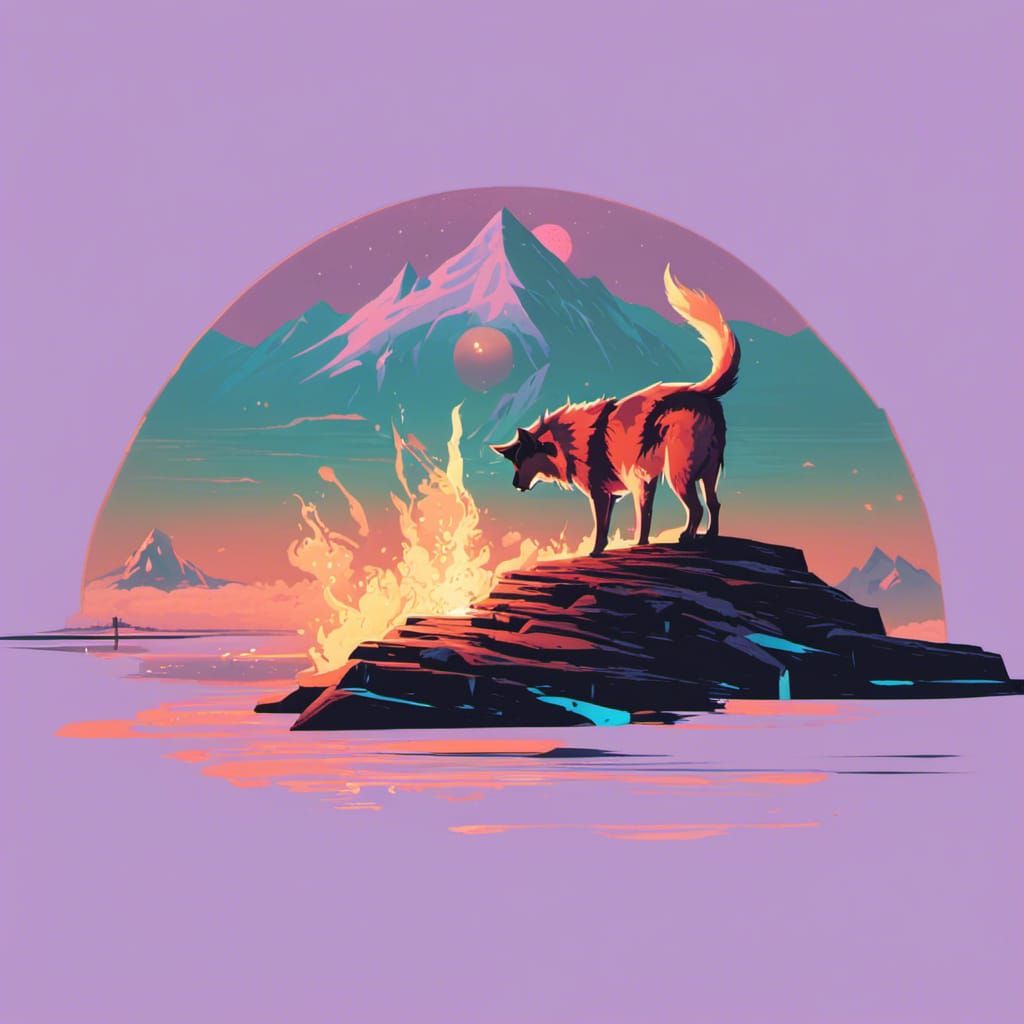 Luminescent Hellhound in Circular Vector Art