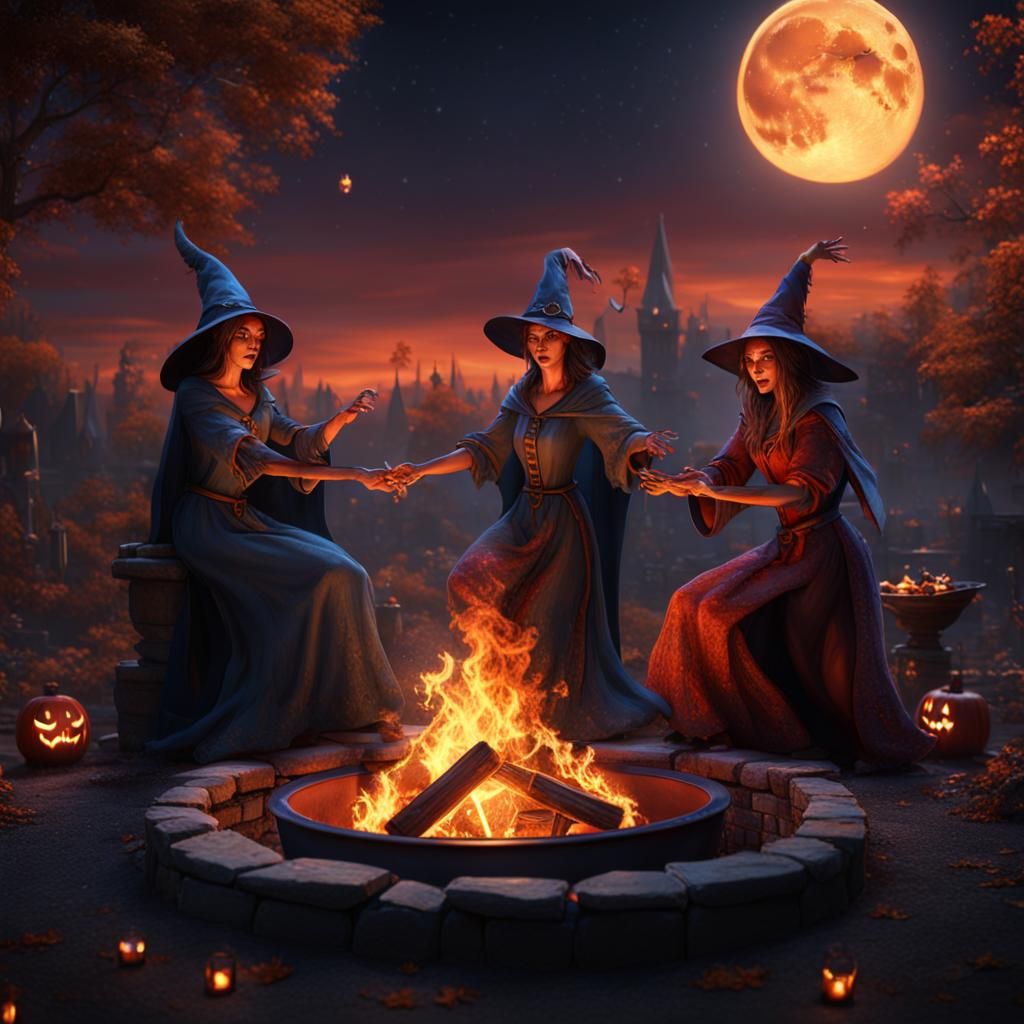 Witches' Dance by Firelight: A Fantasy Concept Art