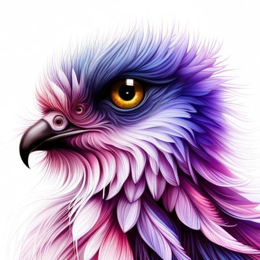 Cute Blue Bird with Fractal Flowers in Pixel Art