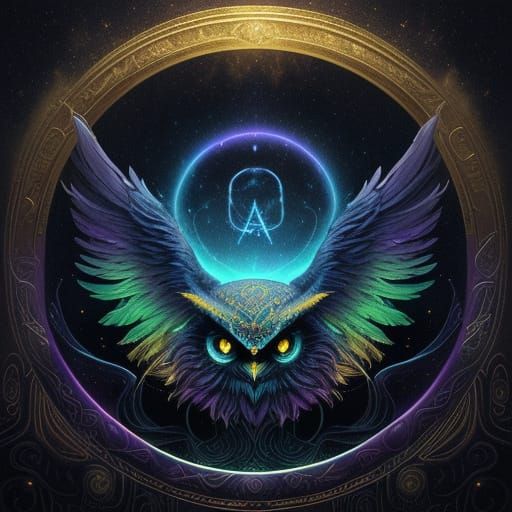 Ethereal Owl Deity in Celestial Landscape