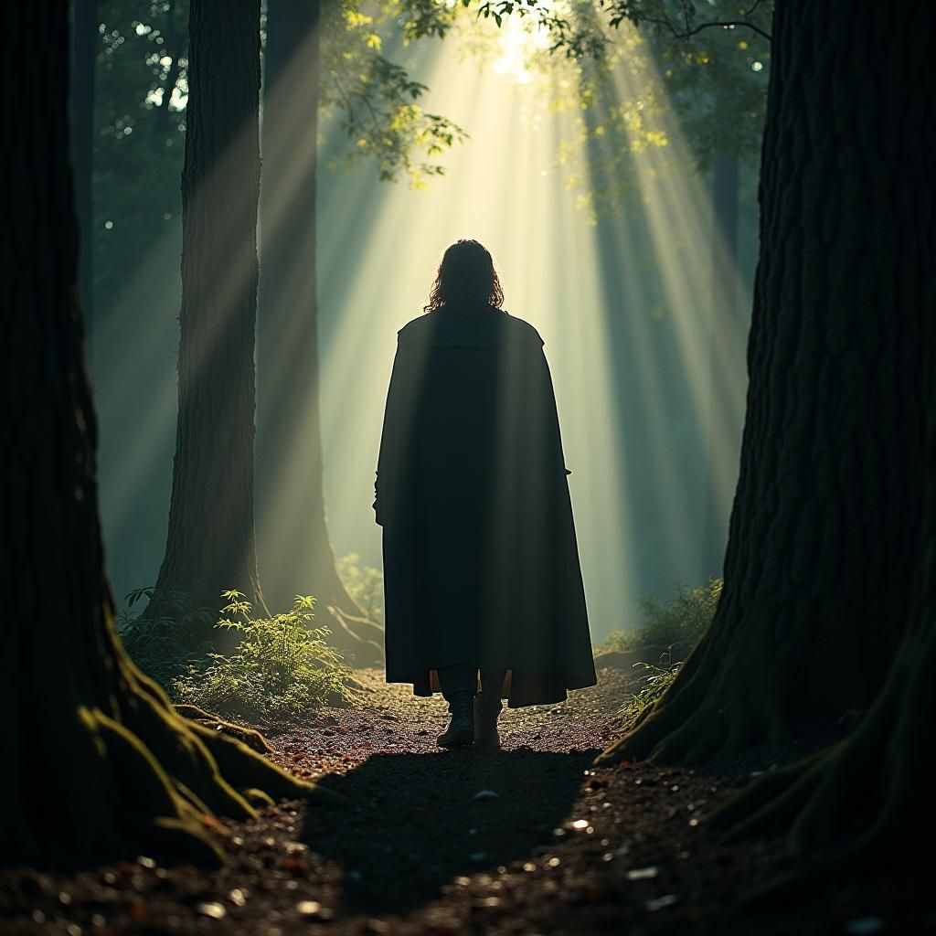 Aragorn in Middle-earth Forest, Cinematic Style