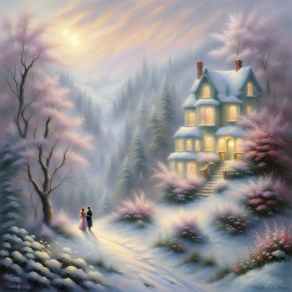 Ethereal Snow Flowers in a Fantasy Landscape