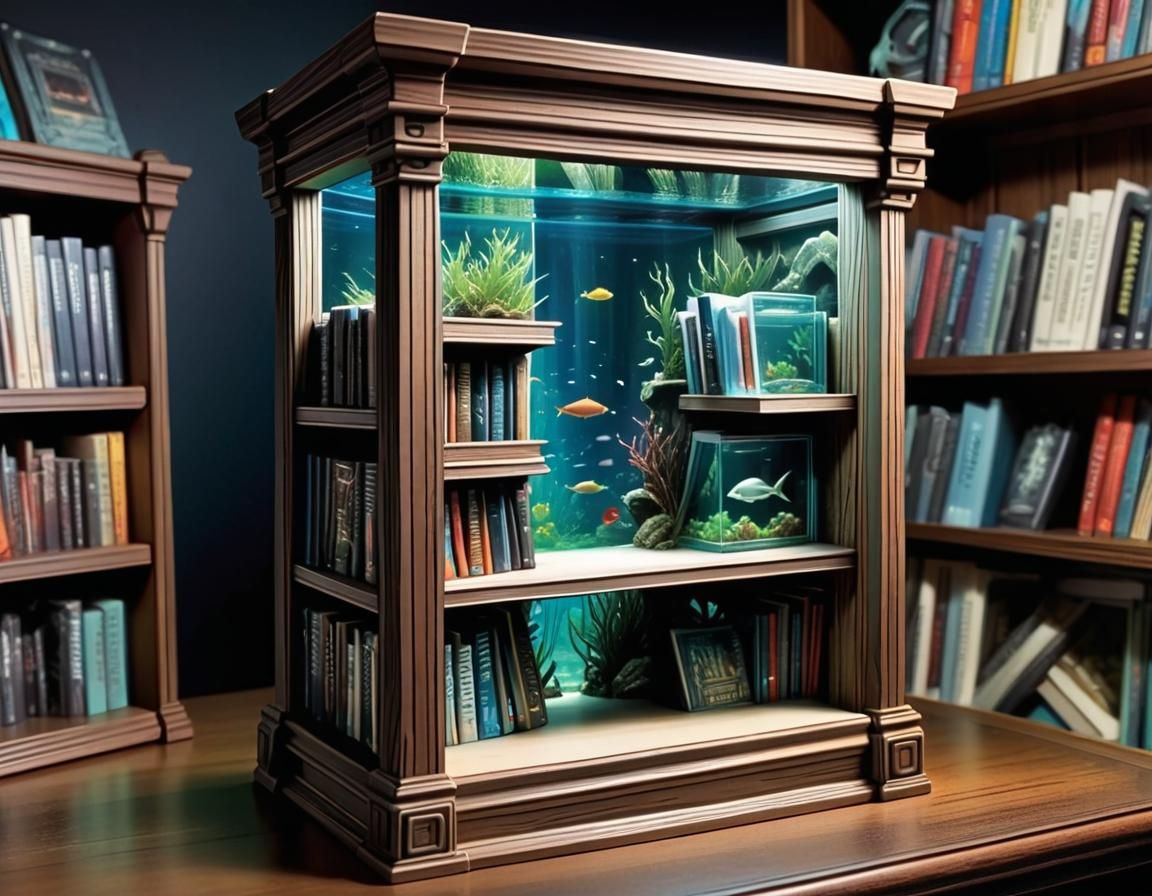 Aquarium Bookshelf in Comic Book Art Style