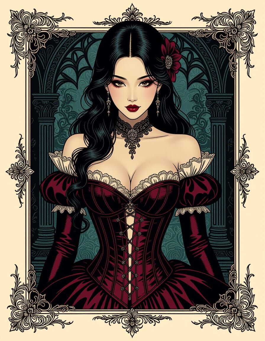 Gothic Lady in Ornate Corset with Chiaroscuro Lighting