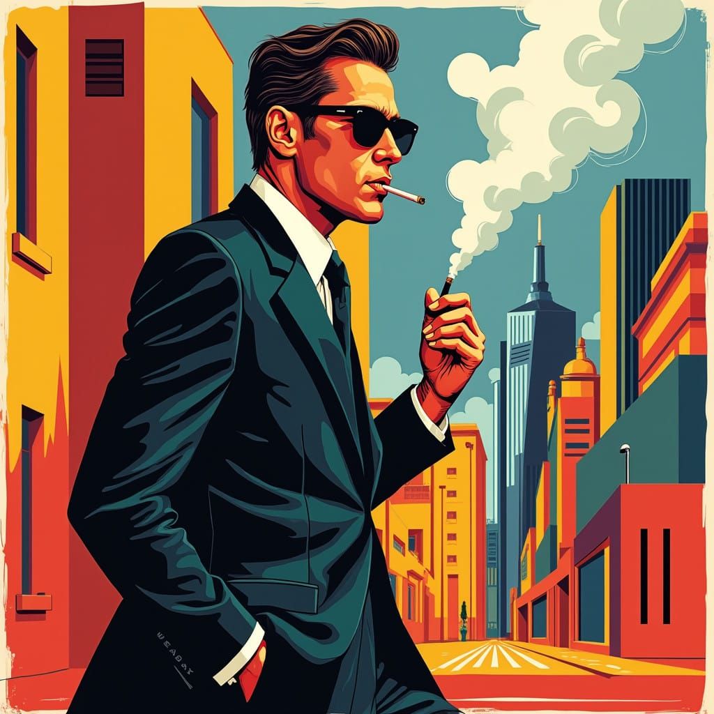 Sleek Modern Gentleman Takes a Smoke in Dynamic Bauhaus-Insp...