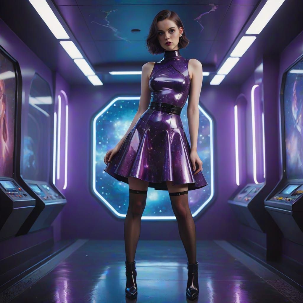 Glamorous Woman in Cyberpunk Latex Dress