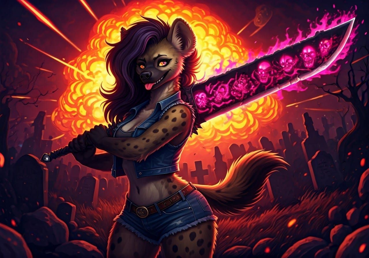 Hyena Warrior in Explosive Meteor Storm, Dore Style