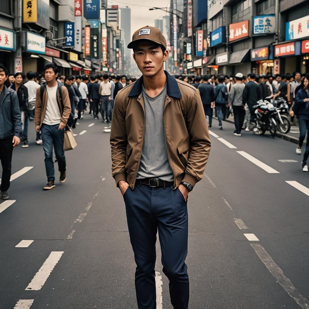 Indonesian Man in Cityscape, Detailed Matte Painting