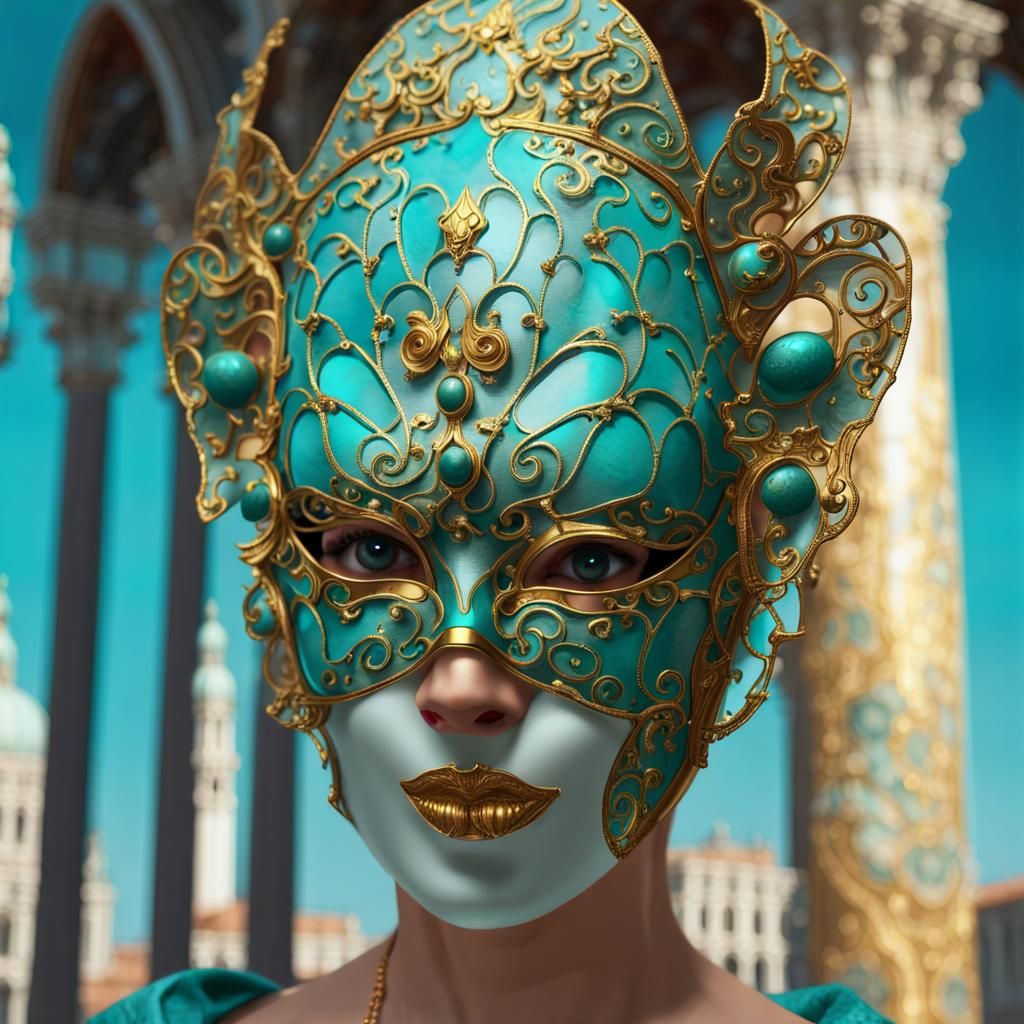 Woman with Elaborate Mask in Cloisonnism Style