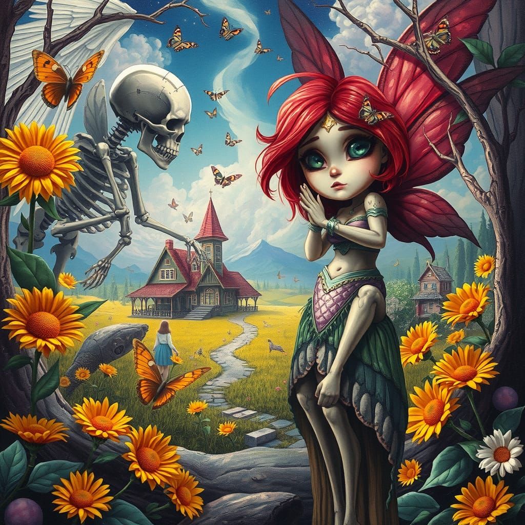 Winged Flower Fairy in Surreal Dreamscape