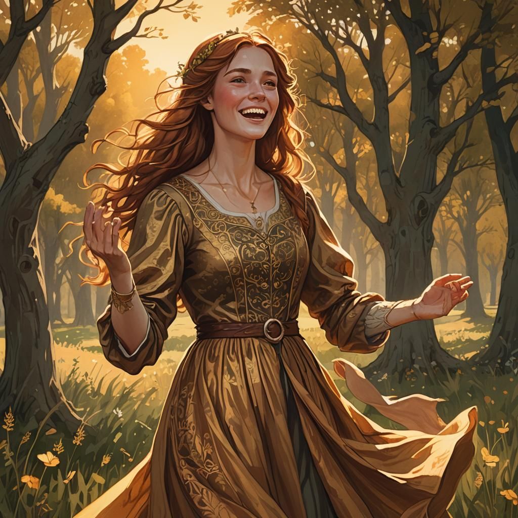 Woman Singing in Meadow: Fantasy Art