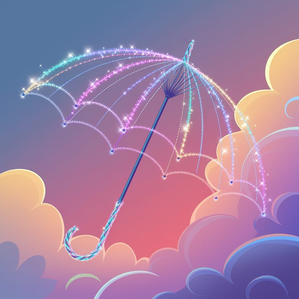 Whimsical Digital Art of a Glowing Magic Umbrella in Soft Cl...