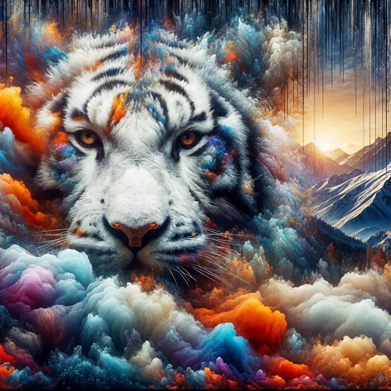 Cyberpunk-Inspired Tiger Portrait in a Winter Wonderland