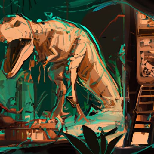 Dinosaur Emerges from Time Machine: Hyperdetailed Ink Drawin...