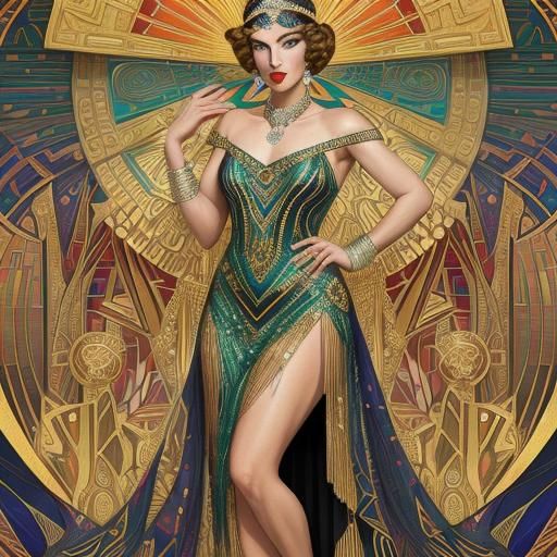 Glamorous Art Deco Portrait of a Burlesque Flapper
