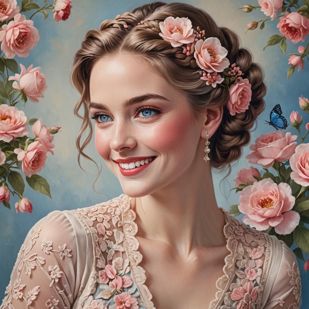 Elegant Woman with Radiant Smile in Hyperrealistic Portrait