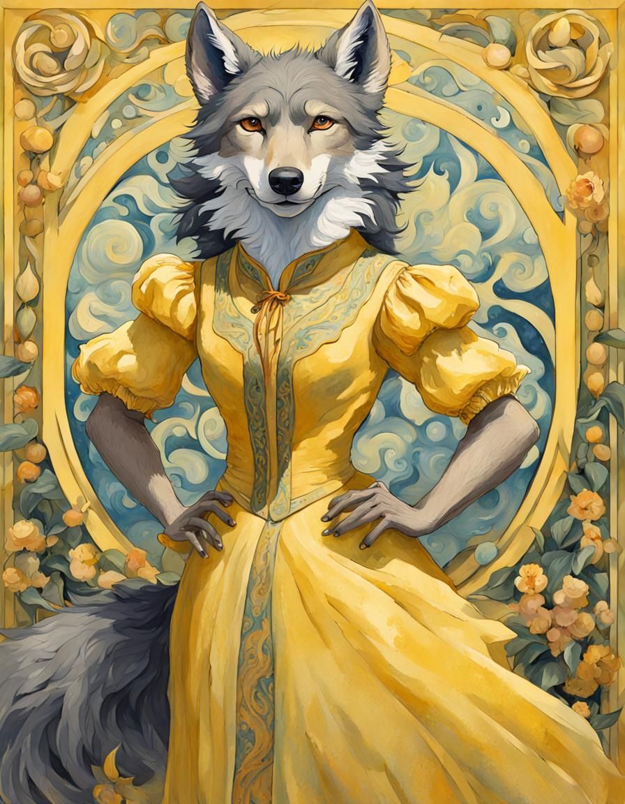 Juno the Wolf in Art Nouveau Style