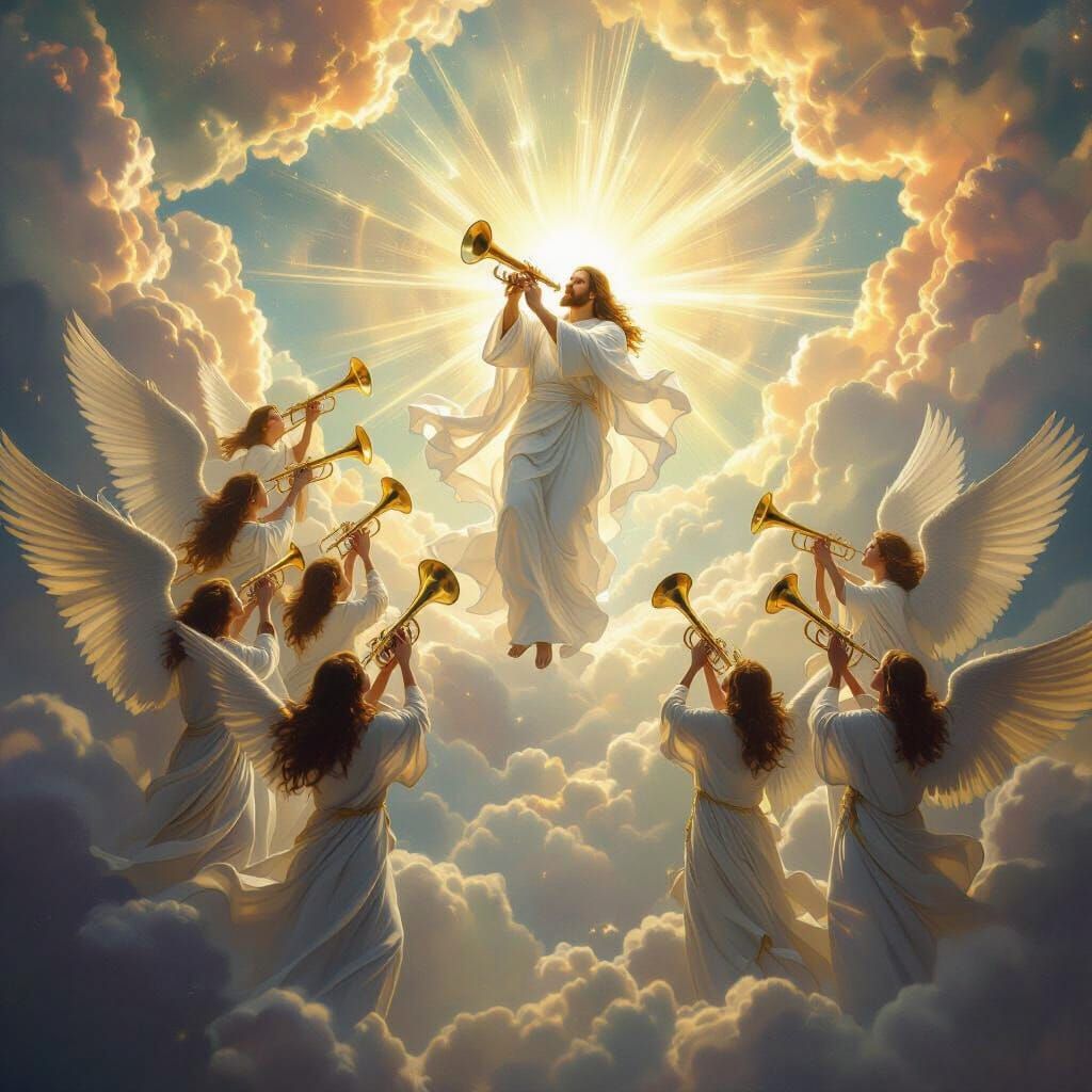 Second Coming of Christ with Angels Playing Trumpets