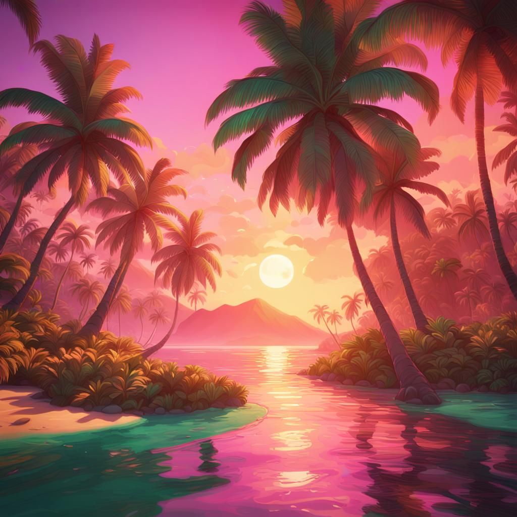 Tropical Island Sunset Paradise in Dreamy Colors