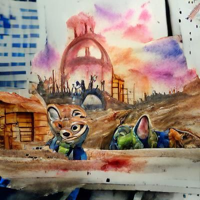 Post-Apocalyptic Zootopia in Watercolor Painting