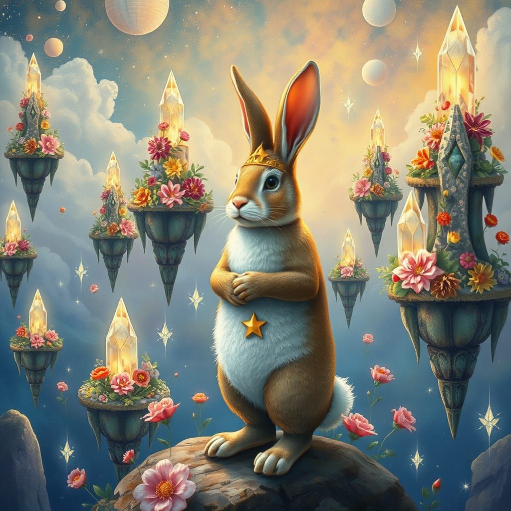 Easter Bunny Guardian of Surreal Dream Realm in Whimsical Kl...