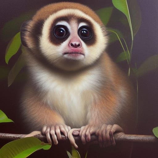 Charming Slow Loris in Oil Painting Style