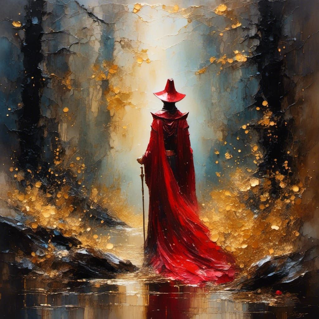 Cardinal in Fall Forestscape: Impasto Watercolor Painting