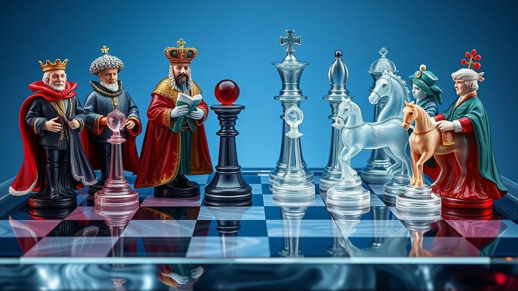 Glass Chess Set Featuring 17th Century Politicians