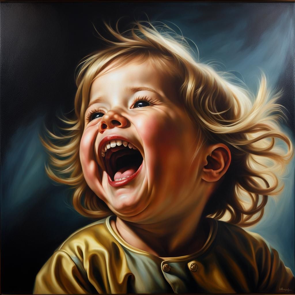 Intense Portrait of a Laughing Toddler