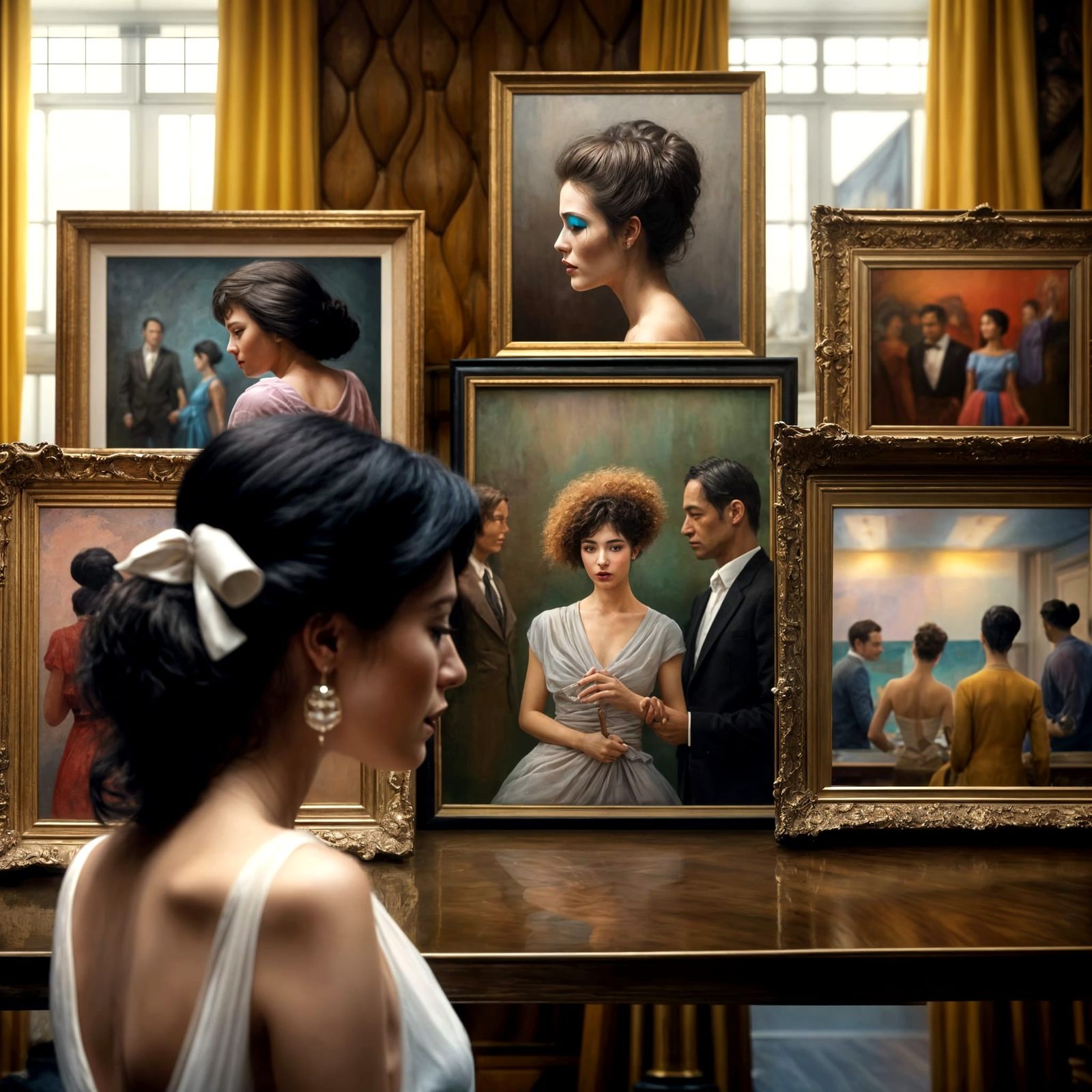 People in Art Gallery by Kandinsky: Hyperrealistic Photo