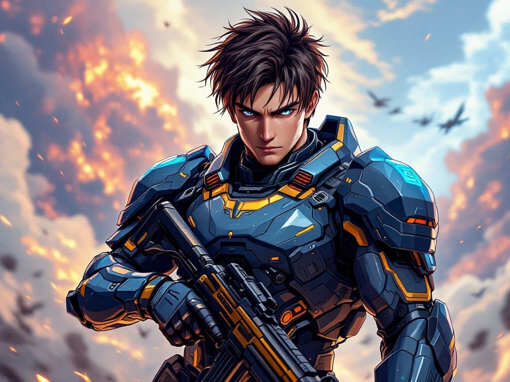 Cel-Shaded Manga Soldier in High-Tech Armor