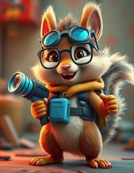 Gadget Hackwrench with Gearpunk Device in Pixar Style