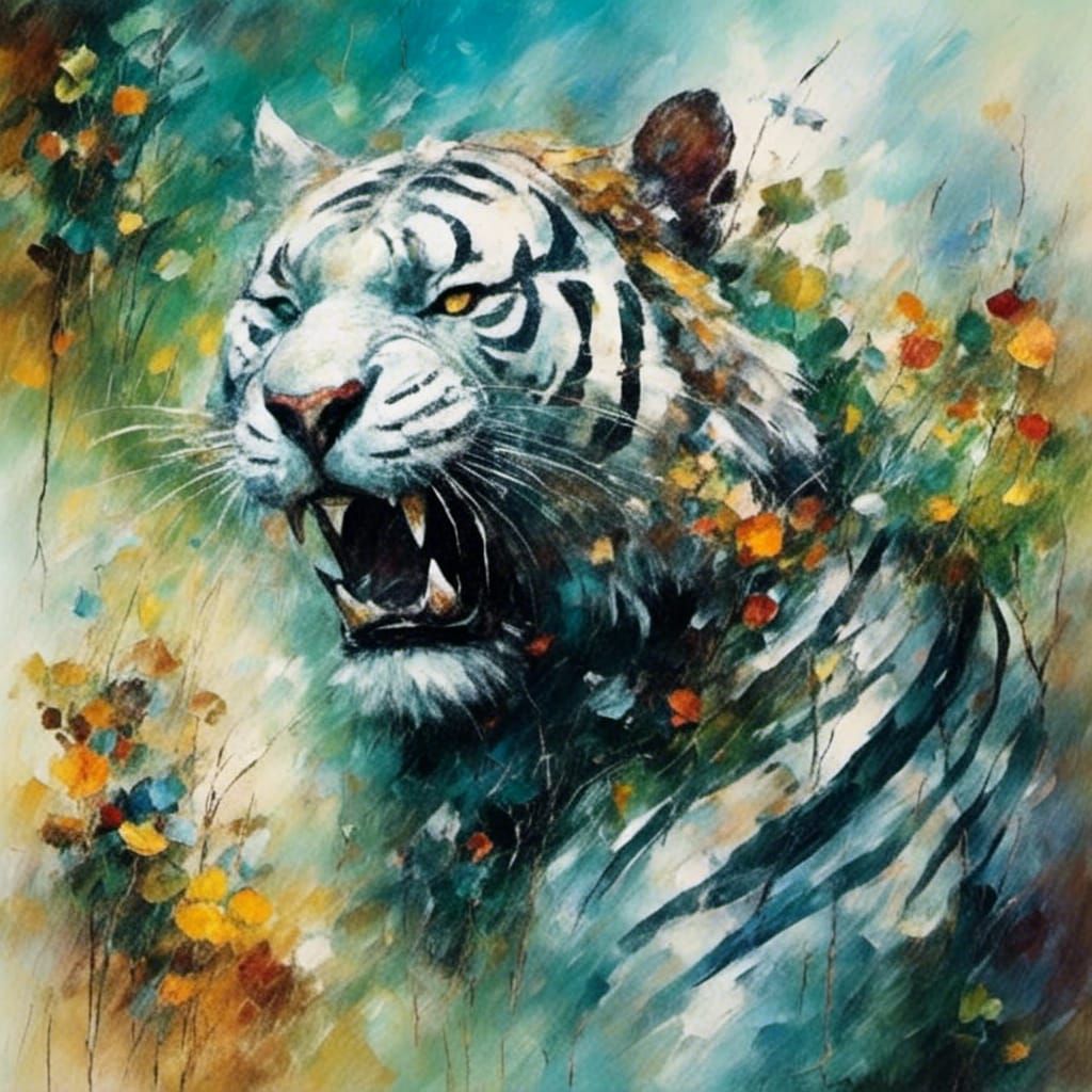 Roaring White Tiger with Diamond Aesthetic