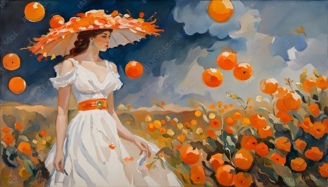 Lady with Jewel in Gouache Watercolor Style