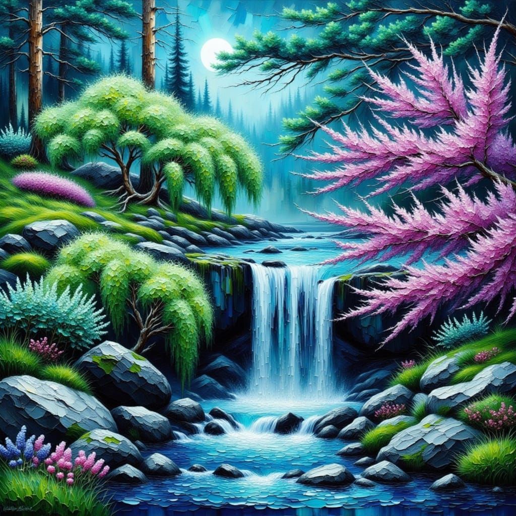 Serene Waterfall in Dreamy Hyper-Realistic Style