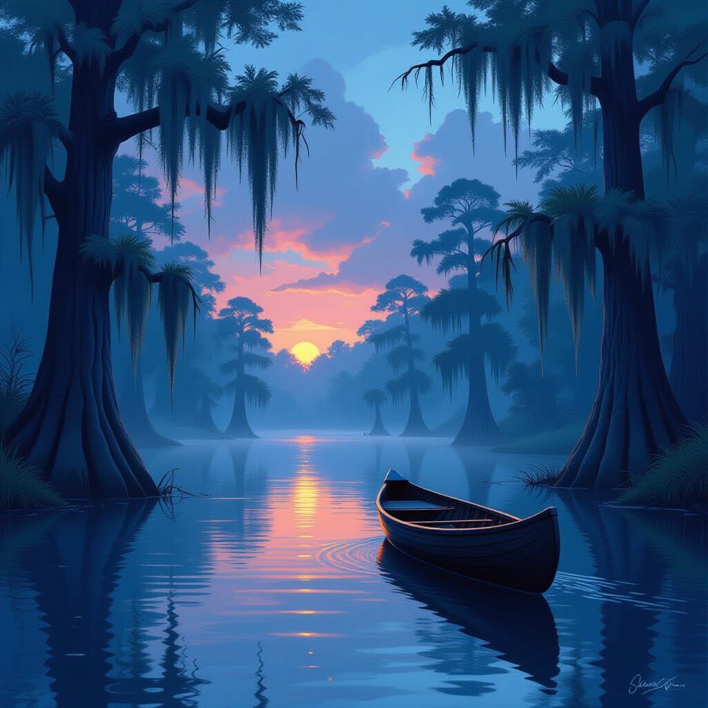 Misty Bayou at Dusk: Digital Painting