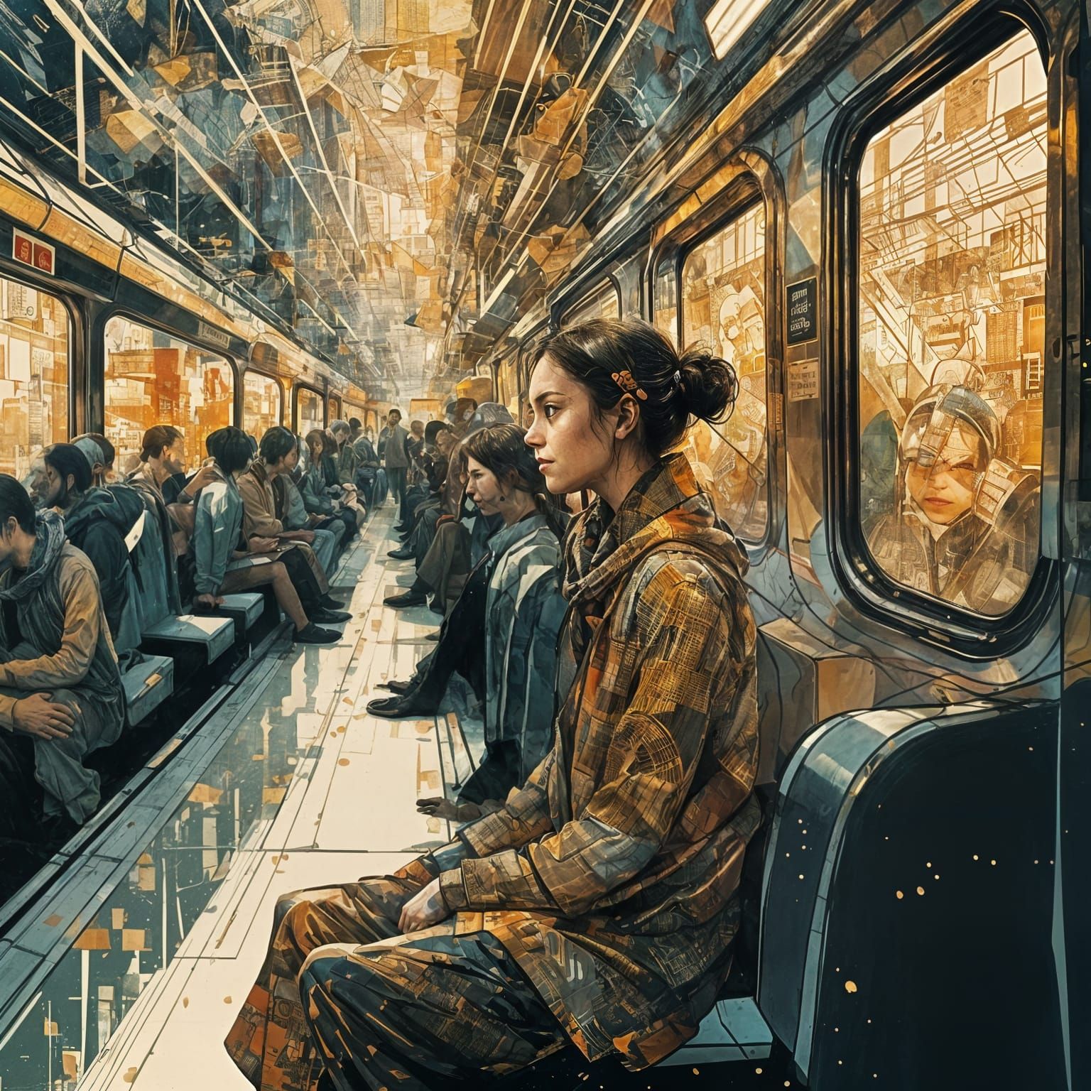 Double Exposure Portrait of a Girl Smiling on a Subway