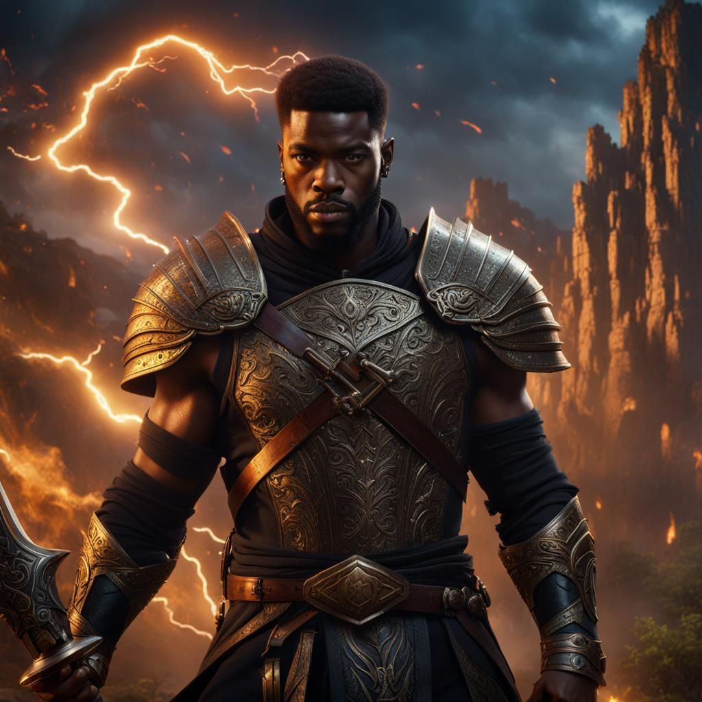 Epic Warrior in Lightning Storm: Fantasy Concept Art