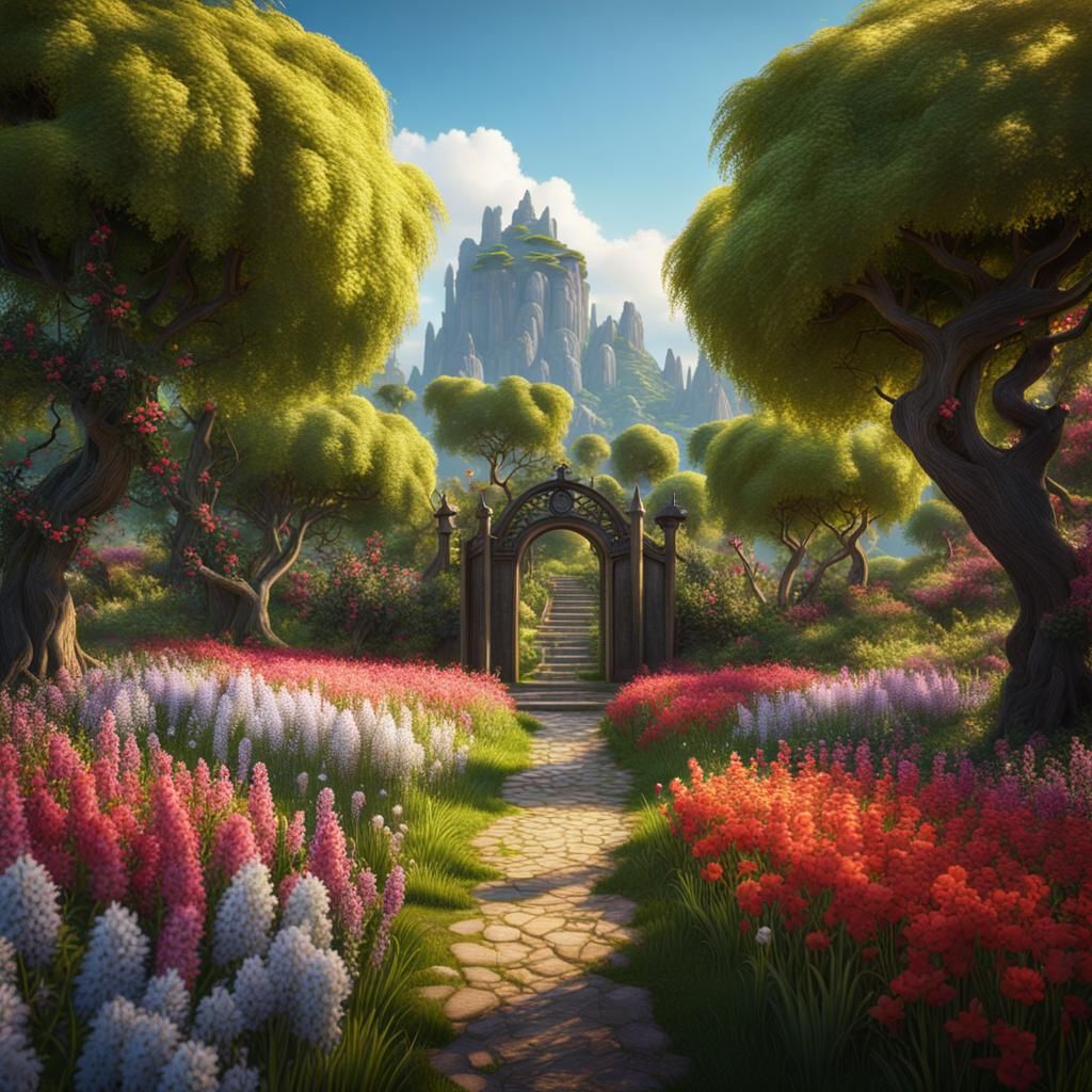 Lush Orchard with Fantastical Details