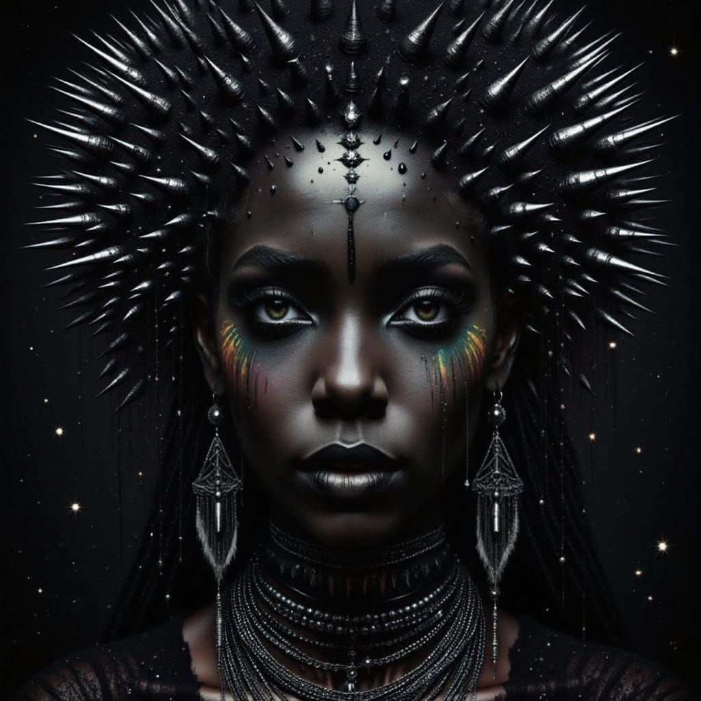 Gothic Punk Black Woman Portrait with Spikes