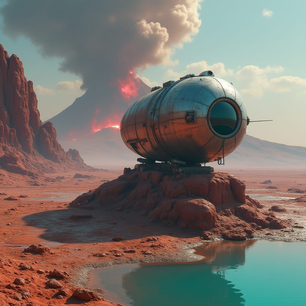 Futuristic Time Machine on Wet Mars, Olympus Mons Erupts in ...