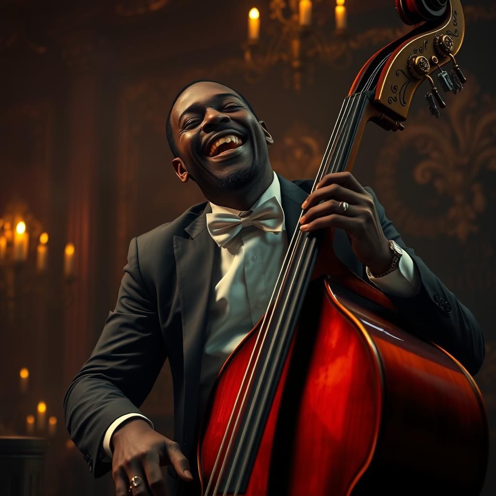 Musician Plays Double Bass in Smoky Nightclub