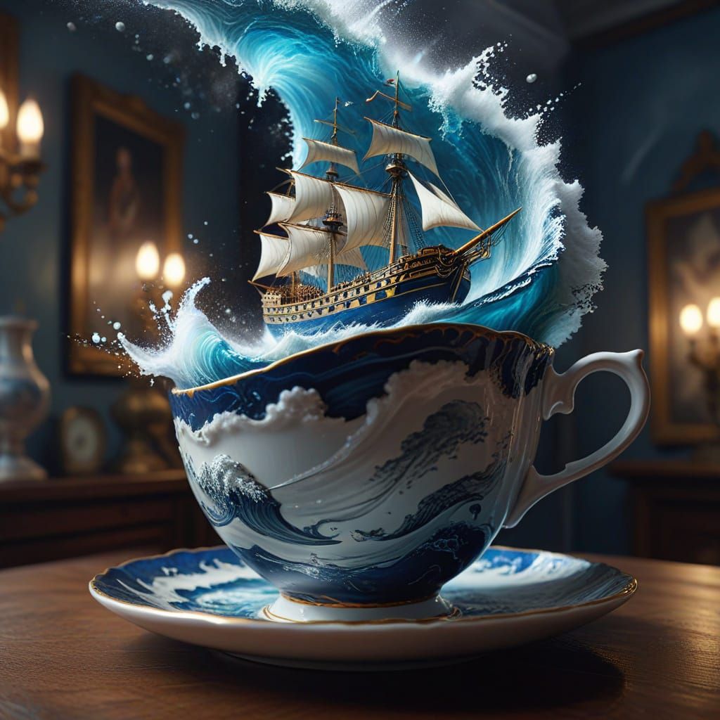 Epic Storm in Teacup Shipwreck Oil Painting