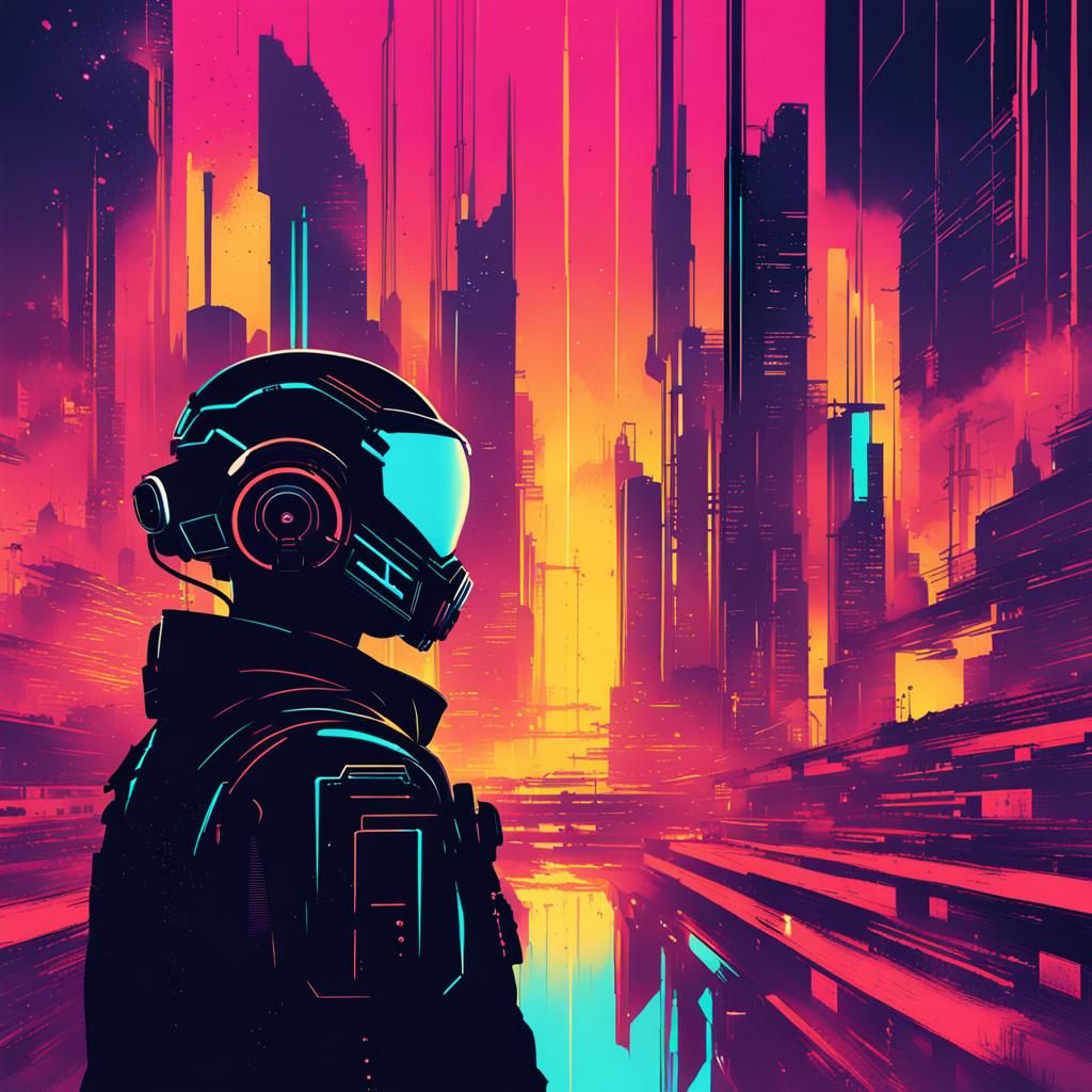 Cyberpunk Book Cover Illustration in Digital Art Style